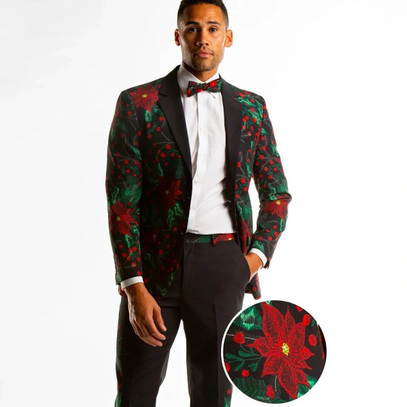 Men’s Shinesty Poinsettia Ugly Christmas Suit Jacket Size 36 - Picture 1 of 14